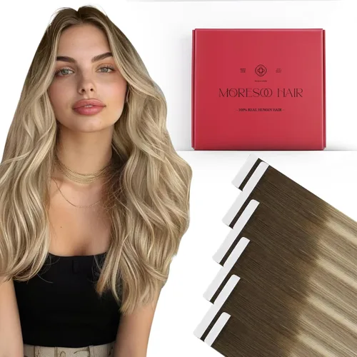 Miniatura 72 de Moresoo Extensiones de cabello humano real con cinta adhesiva, sin costuras, #1 negro azabache, 20 piezas, 1.76 oz (50 g), 24 pulgadas