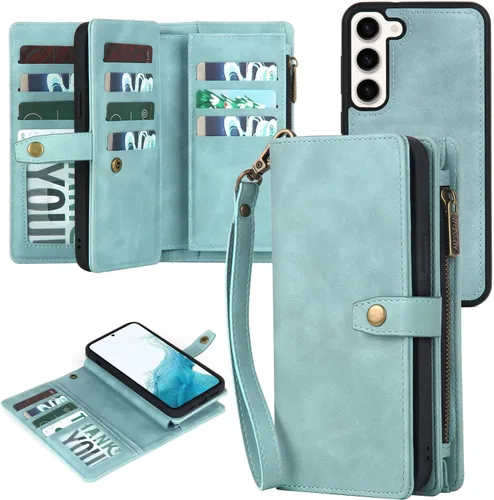 Miniatura 10 de TwoHead Funda tipo cartera para Samsung Galaxy S22 Ultra con tarjetero y funda magnética desmontable, funda de cuero con protección completa