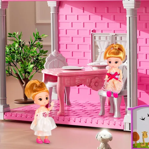 Miniatura 8 de JUKUDAHU Juego de villa para niñas de 3 a 7 años, juego de interior para niñas con 2 pisos, 3 habitaciones, 2 muñecas para edades de 6 a 8 años
