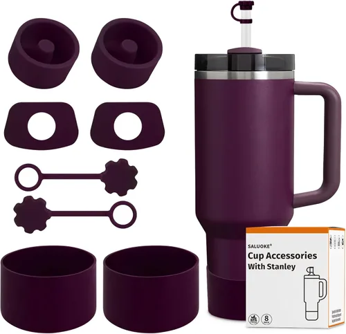 Miniatura 14 de Accesorios para taza Stanley - Juego de 8 piezas, incluye tapa con pajita, tapones redondos y cuadrados a prueba de fugas, botas de silicona