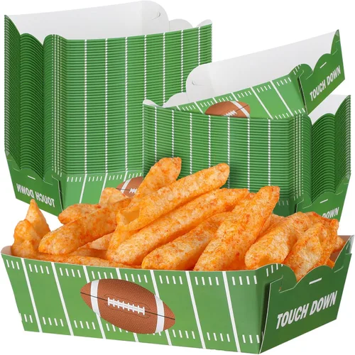 Hoolerry 60 platos de fiesta de fútbol, suministros de papel para fiestas de fútbol, bandejas de alimentos desechables, botes de comida justa,