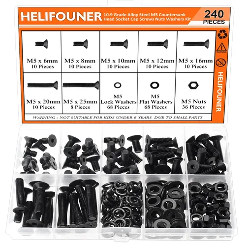 Miniatura 18 de HELIFOUNER 560 piezas M3 x 0.157 in, 0.236 in, 0.315 in, 0.394 in, 0.472 in, 0.630 in, 0.787 in, cabeza hexagonal, tornillos, arandelas, tuercas