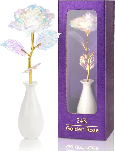 Regalos para el Día de la Madre para mujeres, abuela, regalos de cumpleaños para mujeres, novia, flores de galaxia para siempre con base de jarrón,