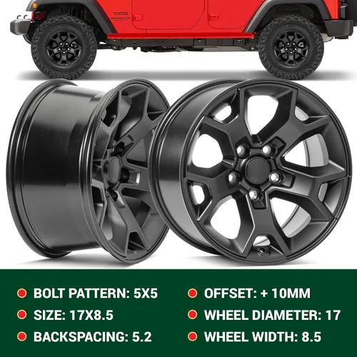 Miniatura 6 de Quadratec Rueda mórfica de 17 pulgadas, negro satinado, patrón de pernos de 5 x 5 con retroceso de 5.2 pulgadas, 17 x 8.5