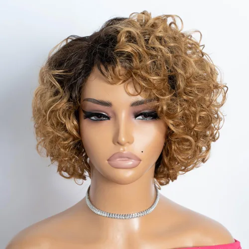 Miniatura 9 de Rebecca Fashion Pelucas de cabello humano rizado corto para mujeres negras, parte lateral, linda peluca rizada estilo Bob, brasileña Remy, sin