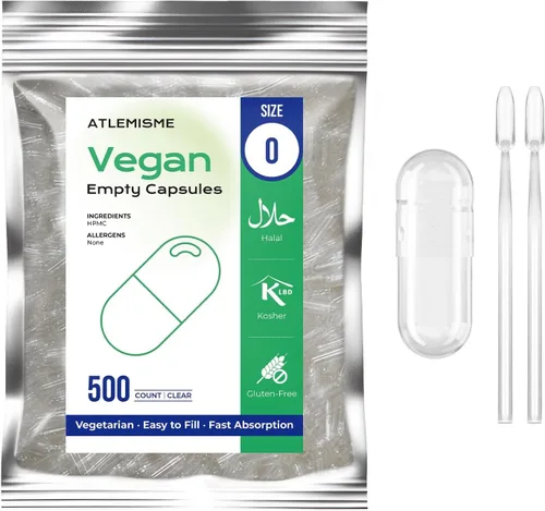 Miniatura 9 de Cápsulas veganas vacías de tamaño 0-100 cápsula vegetal, cápsulas vacías vegetales con 2 cucharas de micro laboratorio