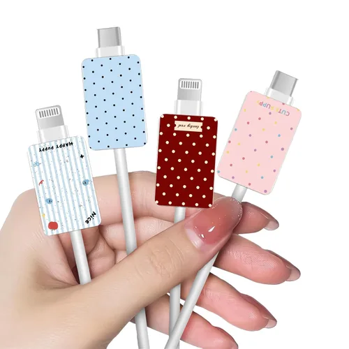 Miniatura 18 de CameCosy Juego de 4 protectores de cable de frutas para cargador de iPhone, diseño Kawaii de aguacate rosa, fresa, cereza y melocotón, protector
