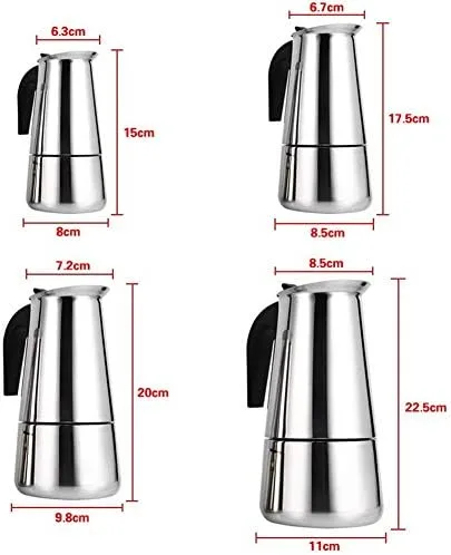 Miniatura 9 de 6.8 fl oz de acero inoxidable Mocha Coffee Pot Kettle Stove Top Espresso Make Pot, astilla