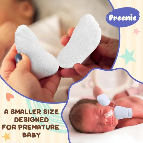 Miniatura 6 de Jeyiour 30 pares de guantes y calcetines prematuros para bebés prematuros, guantes y mitones para bebés prematuros, calcetines y manoplas para bebés