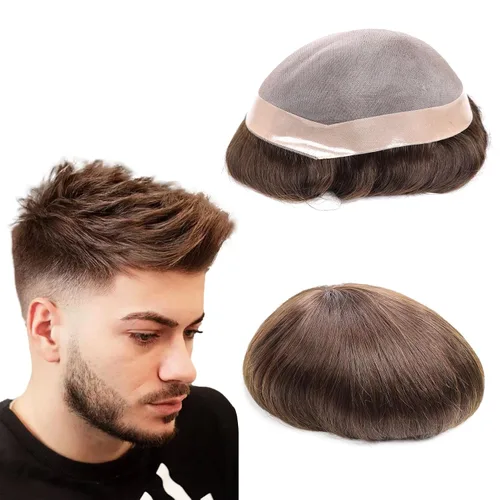 Miniatura 23 de Toupee - Sistema de reemplazo de cabello para hombres, cabello humano real, 5 x 7 pulgadas, base de encaje mono, extensión duradera para hombre
