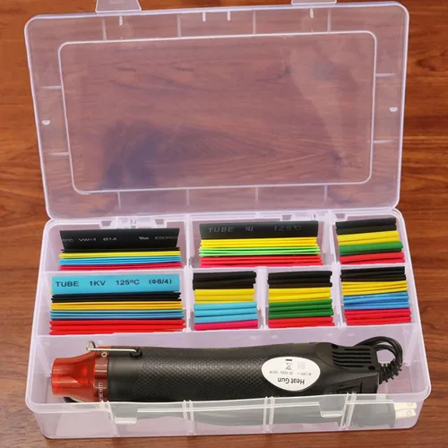 Kit de tubos termorretráctiles + mini pistola de calor para tubos retráctiles, 328 tubos retráctiles de alambre 2:1 + pistola termorretráctil de 300