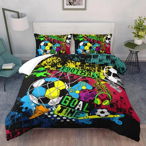 Miniatura 20 de AILONEN Juego de edredón de béisbol tamaño individual, juego de ropa de cama para niños, cama deportiva para niños en una bolsa, 1 juego de edredón