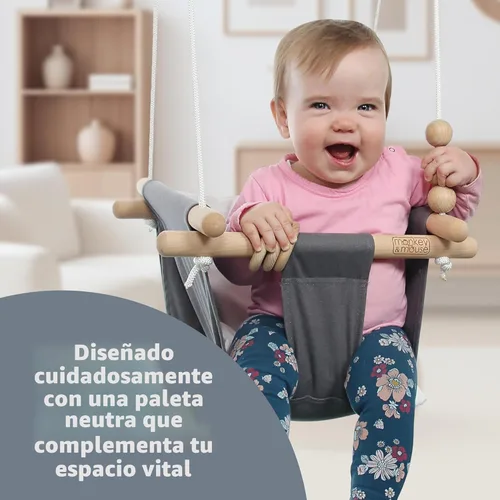 Miniatura 5 de Monkey & Mouse Columpio para bebé, silla colgante portátil para interiores y exteriores, color verde pálido, para bebés y niños pequeños de 6 meses