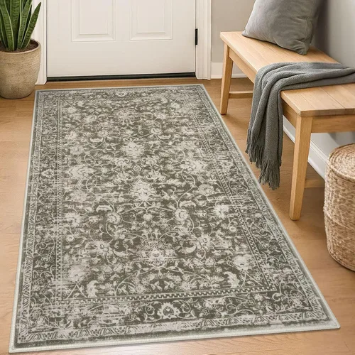Miniatura 56 de KILOCOCO Alfombra lavable de 2 x 3 para entrada, estampado floral vintage, suave, antideslizante, azul, alfombras de cocina, tapete