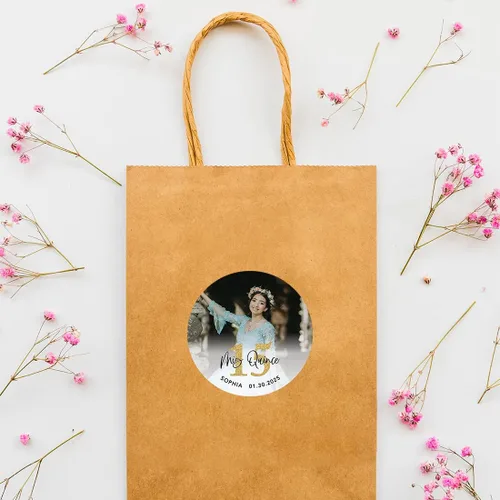 Miniatura 2 de Andaz Press Paquete de 40 etiquetas redondas personalizadas de 2" para quinceañera, etiquetas adhesivas Mis Quince con foto personalizada para Mis