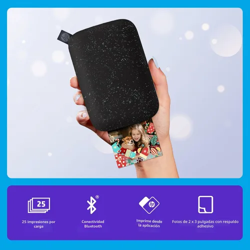 Miniatura 2 de Impresora fotográfica portátil HP Sprocket 2x3 (Negro Noir) Imprime imágenes en papel adhesivo Zink, desde tu dispositivo iOS y Android.