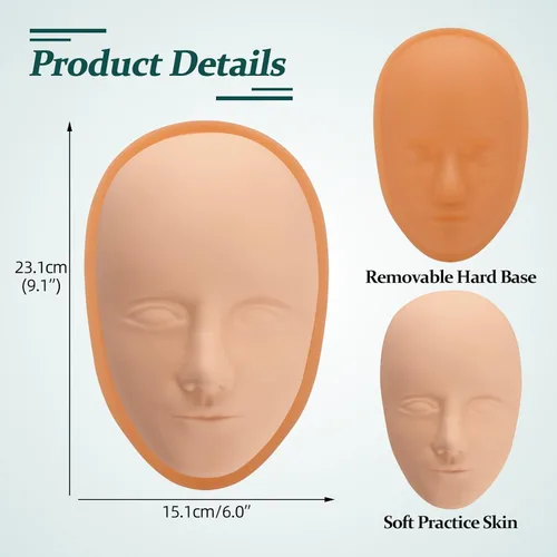 Miniatura 4 de ATOMUS - Cabeza de piel para práctica de tatuajes, base de soporte de piel para entrenamiento de tatuajes faciales, piel falsa de goma suave