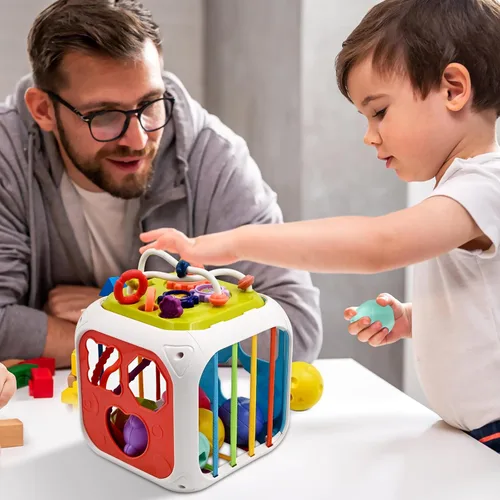 Miniatura 2 de AiTuiTui Juguetes sensoriales multifunción, cubo de actividades Montessori para bebé, clasificador de formas, aprendizaje temprano, juguetes