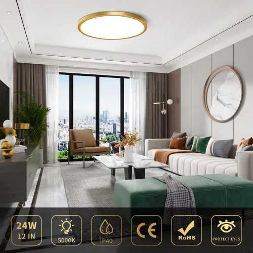 Miniatura 2 de Lámpara de techo LED de montaje empotrado de 12 pulgadas, 24 W (equivalente a 240 W), 3200 lm, luz blanca diurna de 5000 K, IP40, luces de techo