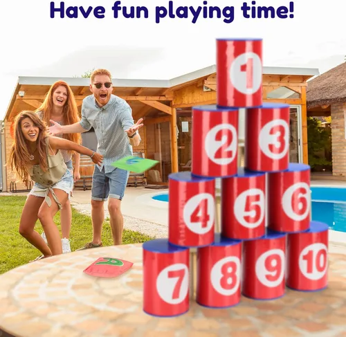 Miniatura 4 de Hungdao Juego de 3 juegos de carnaval, tablero de dardos con bolas de plástico, conos de plástico, bolsas de frijol, juego de lanzamiento
