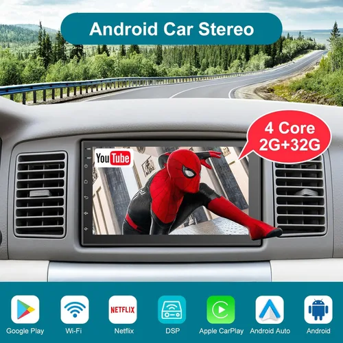 Miniatura 2 de Estéreo de coche de doble DIN de 7 pulgadas inalámbrico CarPlay inalámbrico Android Auto, Android 2+32G pantalla táctil unidad principal de radio