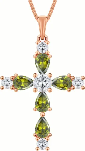 Miniatura 29 de YL Collar de cruz de plata de ley 925 con colgante de piedra natal religiosa para mujer