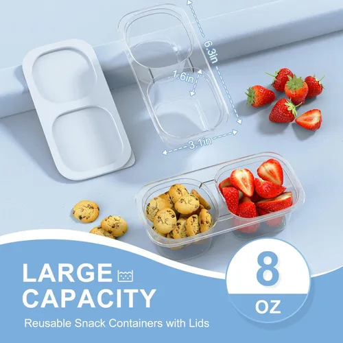 Miniatura 5 de Paquete de 10 recipientes reutilizables para aperitivos con tapas, 2 compartimentos, caja pequeña de aperitivos Bento, sin BPA, accesorios