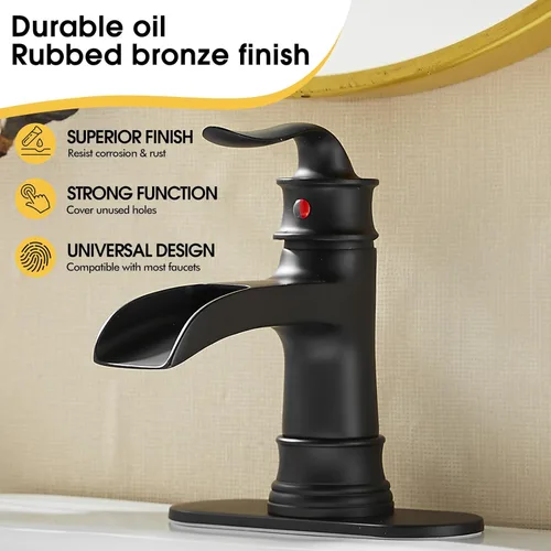 Miniatura 4 de FRANSITON Grifo de cascada de baño con una sola manija, un agujero, acabado negro mate, grifos de lavabo con boquilla grande (negro mate)