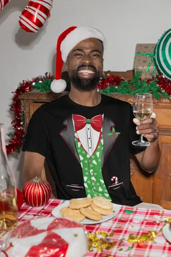 Miniatura 3 de shop4ever Disfraz de Navidad de esmoquin con chaleco para árbol de Navidad, camisas navideñas