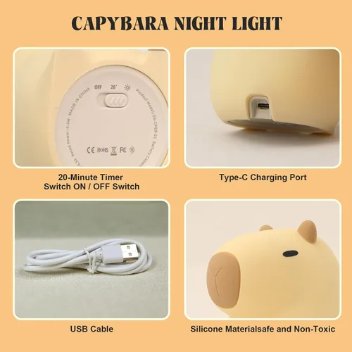 Miniatura 7 de YuanDian Lámpara Nocturna de Capybara - Adorable Lámpara de Silicona para Niños, Bebés, Adultos Lindo Regalo de Capybara, Decoración
