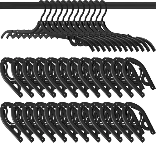 24 perchas de viaje, perchas plegables portátiles, color negro, antideslizante, estante de secado de ropa plegable para viajes y hogar