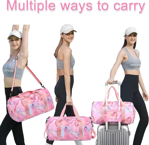 Miniatura 2 de BLUBOON Bolsa de lona para niñas y niños, bonita bolsa de gimnasio con compartimento para zapatos y separación húmeda, bolsa de viaje deportiva