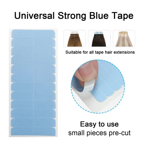 Miniatura 3 de SUYYA 120 pestañas de cinta de extensión de cabello de doble cara para repuesto de 1.6 in x 0.3 in (azul 120 piezas)