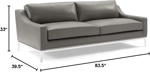 Miniatura 2 de Modway Arnés de sofá de cuero de 83.5" en gris con base de acero inoxidable