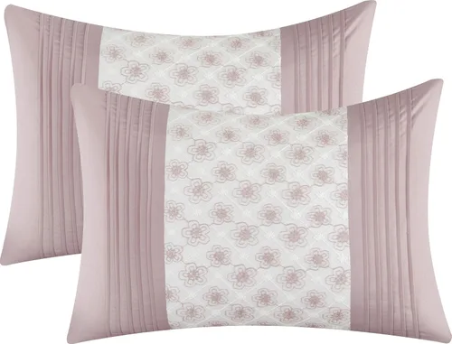Miniatura 4 de Grand Avenue Juego de edredón Blush King, ropa de cama bordada con costuras de cadena, juego de cama floral de 7 piezas, edredones, falda de cama