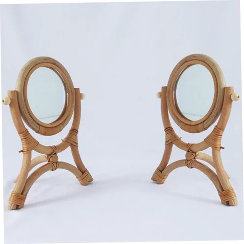 Miniatura 7 de GANAZONO Rattan Makeup Mirror 3-Legged Round Decorative Mirror Adjustable Rotation for Girls Bedroom for Makeup and Decor