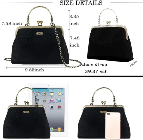 Miniatura 120 de Bolso floral con asa superior, bolso de noche Kiss Lock para mujer, bolso vintage