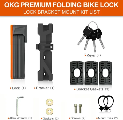 Miniatura 5 de OKG Candado plegable para bicicleta, 3.7 libras, 4 llaves, cerradura plegable de bicicleta de 3 pies, grado de seguridad 9/10, acero de aleación