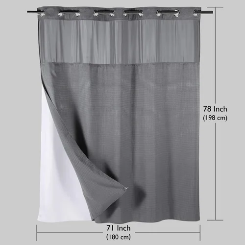 Miniatura 7 de Lagute SnapHook - Cortina de ducha con gancho, de tela con forro a presión, resistente, con parte superior transparente, calidad hotelera, repelente
