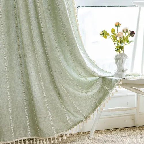 Miniatura 11 de Cortinas Verde Salvia Boho Granja para Dormitorio Sala de Estar 63 Pulgadas de Largo Cortinas 2 Paneles Algodón Lino Cortina de Ventana, Cortina