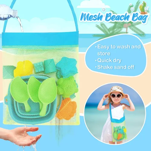 Miniatura 3 de RACPNEL Juguetes de playa plegables para niños, set de 3 cubos de arena y palas plegables con bolsa de malla, cubetas de silicona para elementos