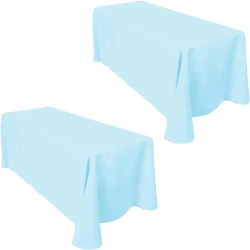 Miniatura 142 de LTC LINENS - Paquete de 2 manteles rectangulares de poliéster, de 60 x 102 pulgadas y 6 pies, color azul bebé, con caída parcial, resistentes a