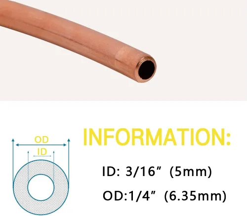 Miniatura 2 de Tubo de cobre puro 1/4 "OD × 3/16" ID × 3 pies de longitud Tubería de refrigeración Bobina suave Tubo de cobre 110 Tubos redondos sin costura