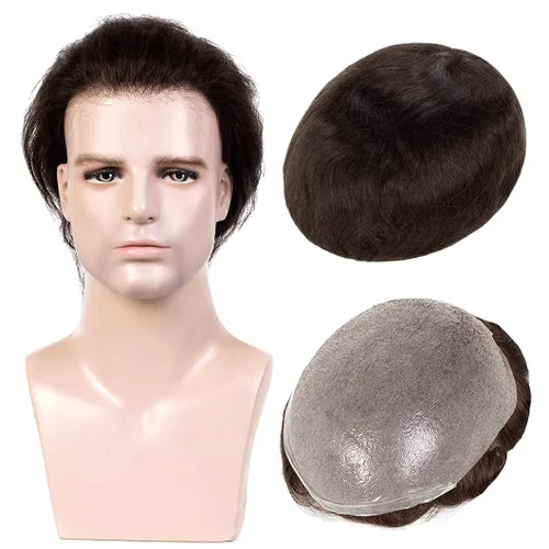 Toupee para hombres, piel fina y suave, 100% cabello humano real europeo, piezas de cabello para hombre, 8x10 pulgadas, sistema de reemplazo de #1