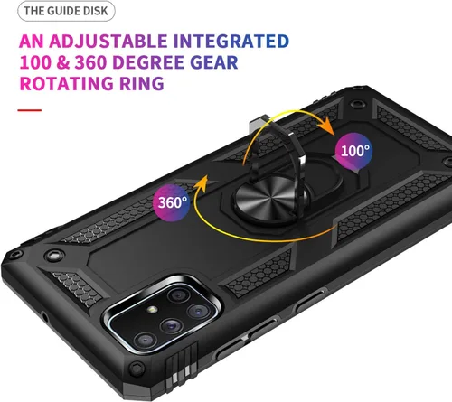 Miniatura 4 de Funda para Galaxy A71 5G, grado militar, resistente, de doble capa, cuerpo completo, a prueba de golpes, protección de cámara con anillo atril Negro