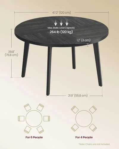 Miniatura 2 de VASAGLE Colección MAEZO - Mesa de comedor redonda para 4-6 personas, mesa de cocina circular de 47.2 pulgadas con patas cónicas, transiciones