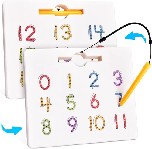 GAMENOTE Tabla magnética de seguimiento de números, 2 en 1, números de doble cara 1-20, tablero de escritura para niños pequeños y niños, juguetes