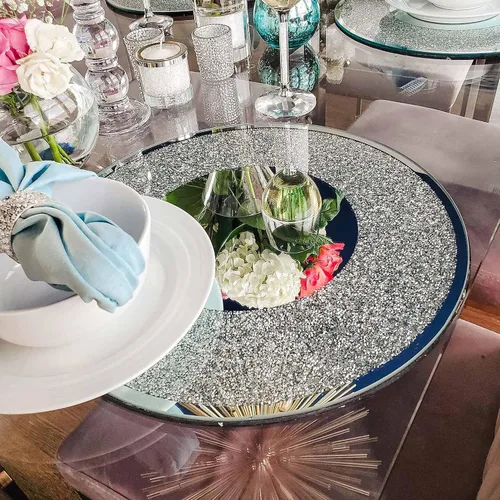 Miniatura 5 de Regent - Cargador redondo, único, dramático, servidor de plato de cena con espejo de vidrio, para mesas de comedor formales, eventos, bodas, plata