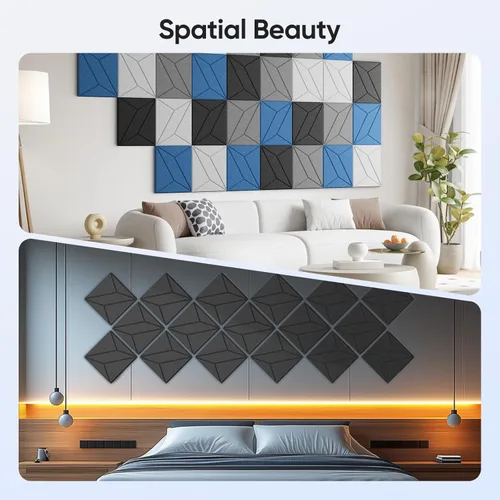 Miniatura 5 de Paquete de 12 paneles acústicos de 12 x 12 x 0.4 pulgadas para absorción de sonido de pared, paneles de sonido cuadrados autoadhesivos de rayas P