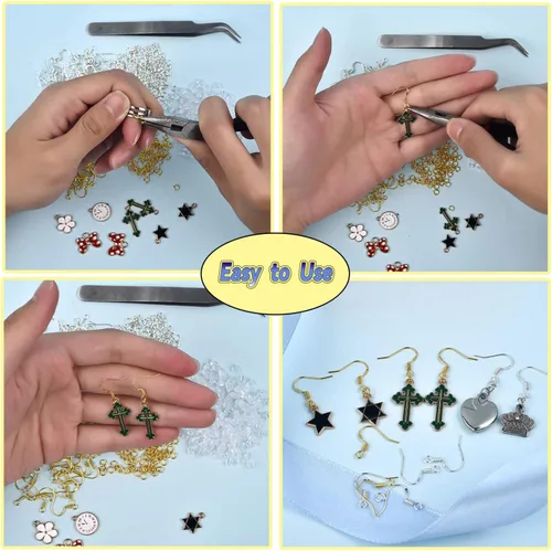 Miniatura 5 de 600 ganchos hipoalergénicos para aretes, kit de fabricación de aretes dorados, con parte trasera de aretes y anillos para hacer joyas (dorado)